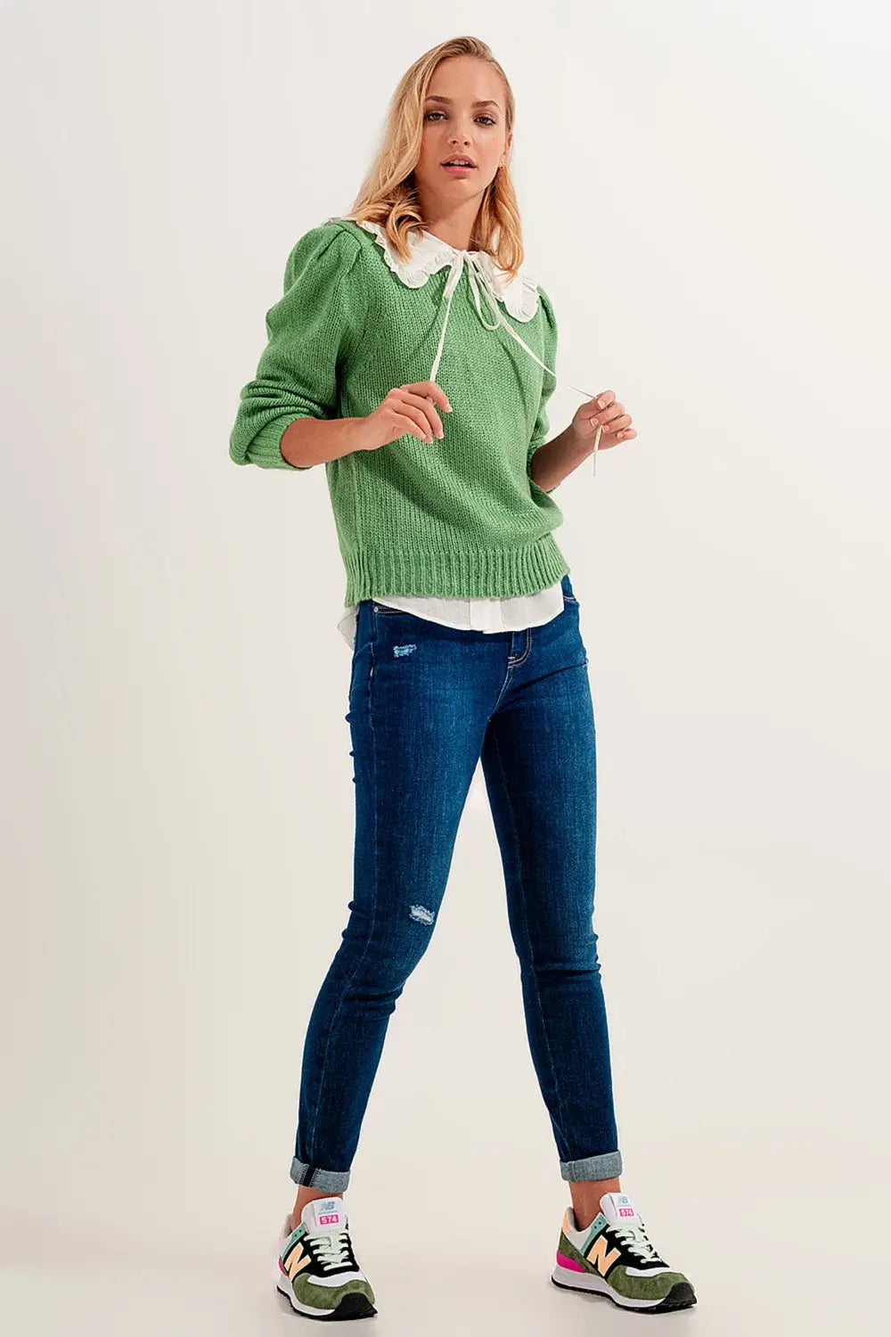 Jean Skinny à revers Bleu moyen - Pantalons