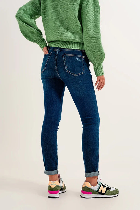 Jean Skinny à revers Bleu moyen - Pantalons
