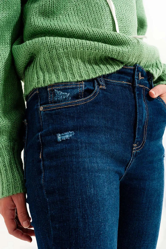 Jean Skinny à revers Bleu moyen - Pantalons