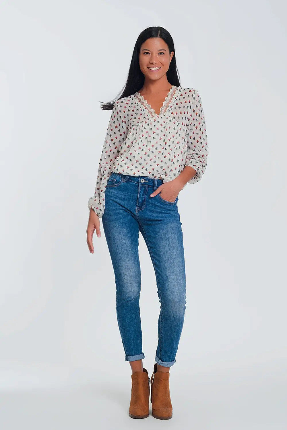 Jean skinny à taille mi-haute - Bleu clair - Pantalons