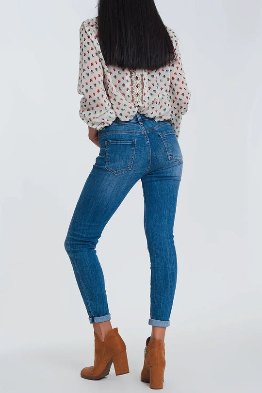Jean skinny à taille mi-haute - Bleu clair - Pantalons