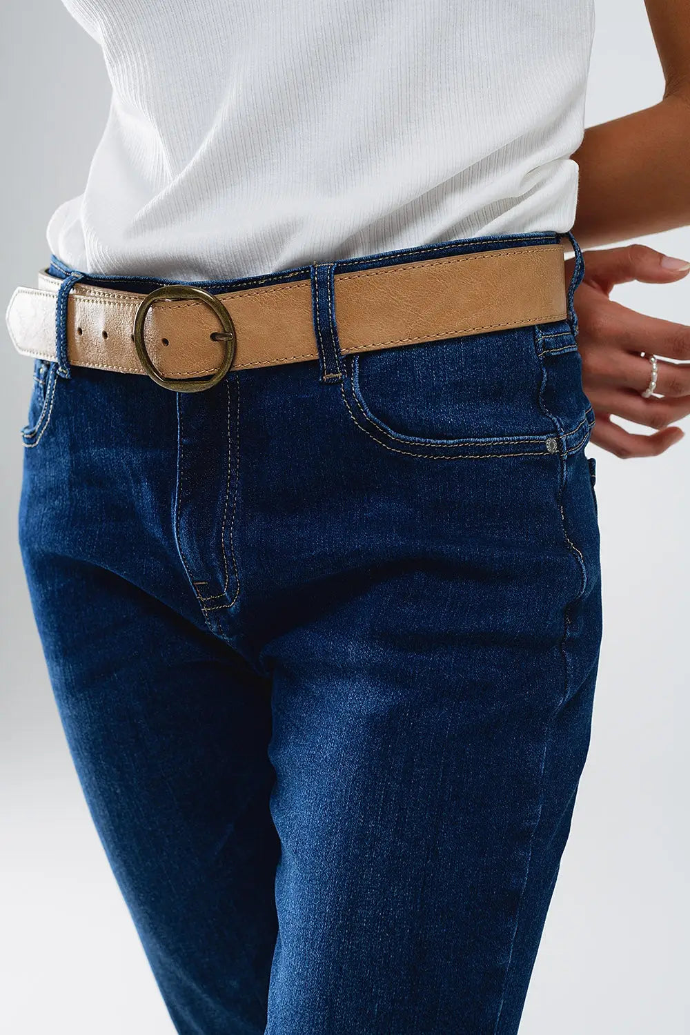 Jean skinny à taille moyenne délavé foncé - Pantalons