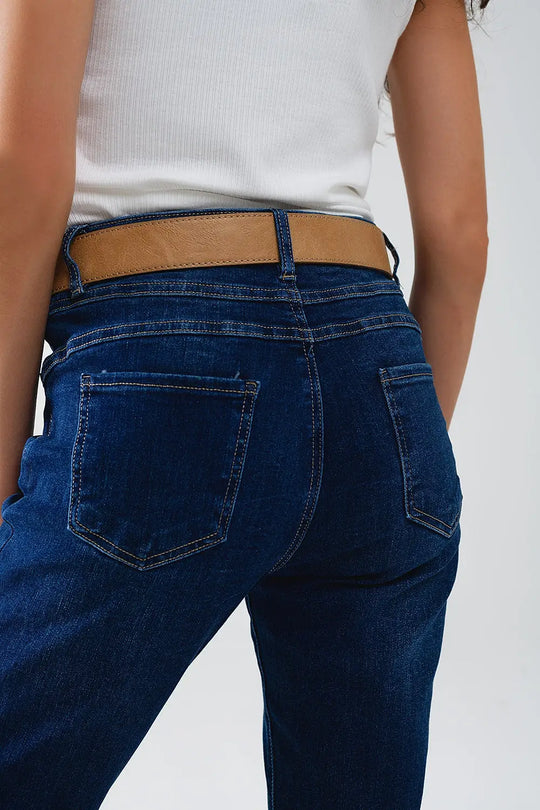 Jean skinny à taille moyenne délavé foncé - Pantalons