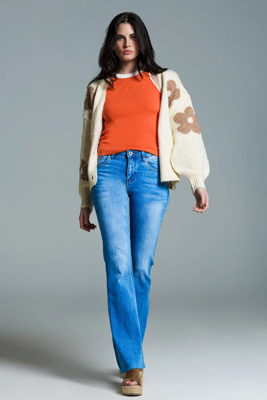 Jean skinny à taille normale et jambes évasées délavé clair - Pantalons