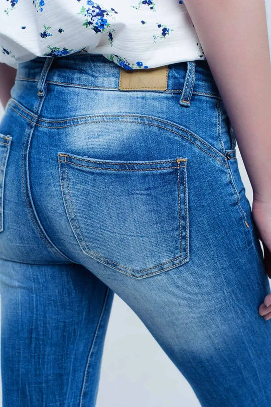 Jean skinny aux couleurs et rides usées - Pantalons
