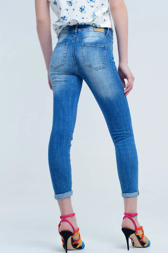 Jean skinny aux couleurs et rides usées - Pantalons