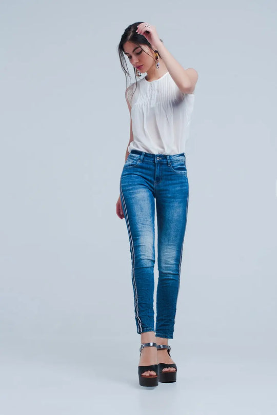 Jean skinny avec bande sur la couture latérale - Pantalons
