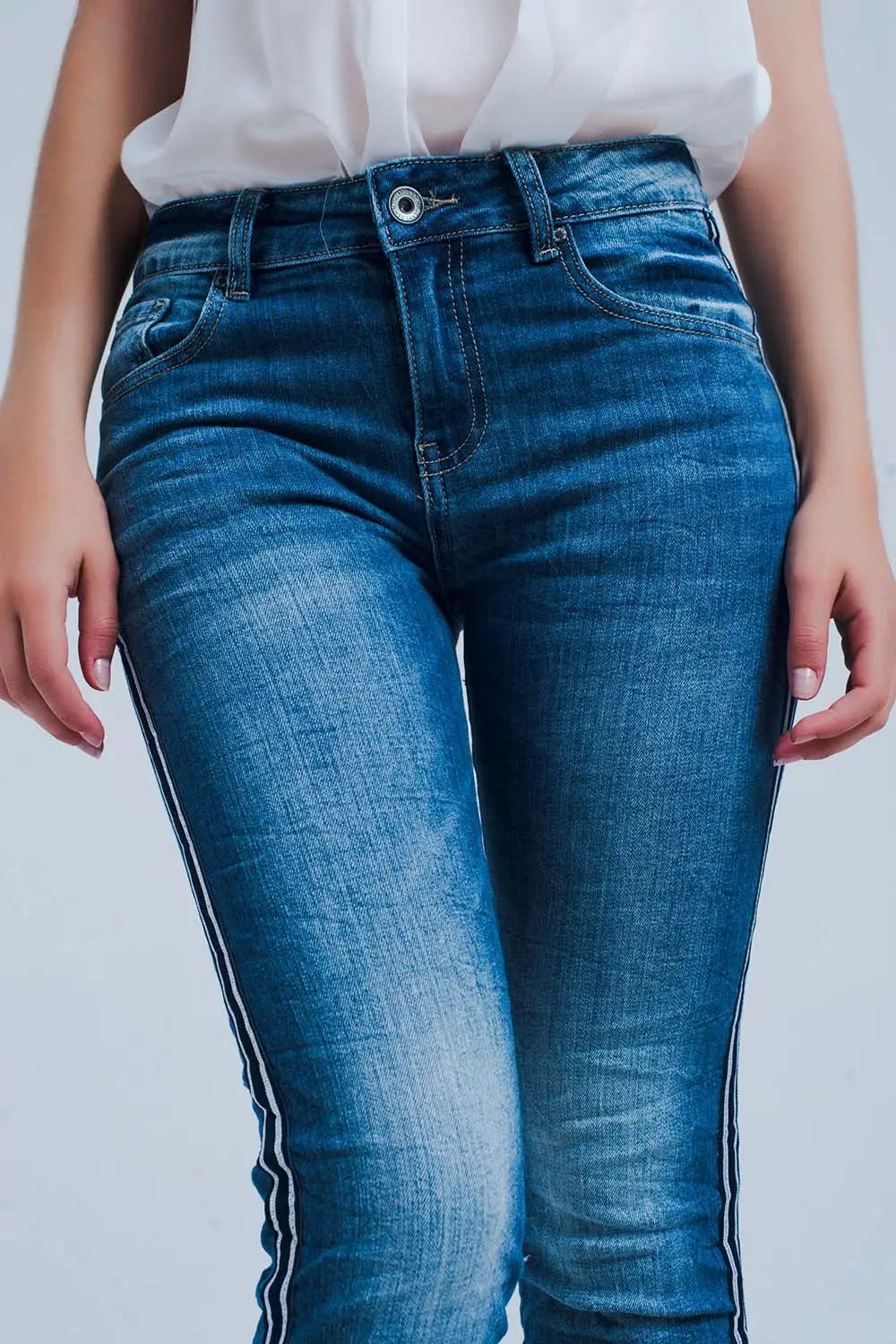 Jean skinny avec bande sur la couture latérale - Pantalons