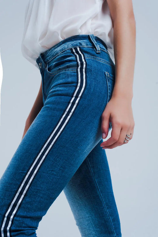 Jean skinny avec bande sur la couture latérale - Pantalons