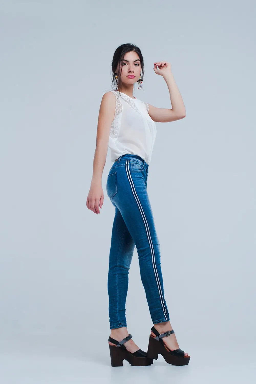 Jean skinny avec bande sur la couture latérale - Pantalons