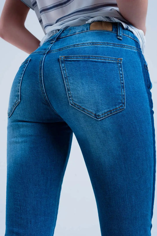 Jean skinny avec bandes bleu sur les côtés Bleu délavé - Pantalons