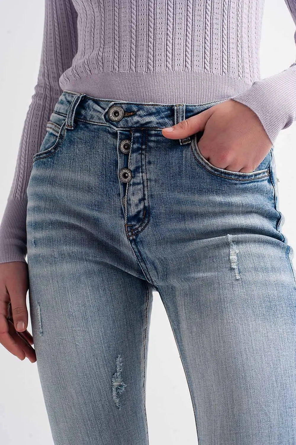Jean skinny avec boutons visibles Bleu moyen - Pantalons