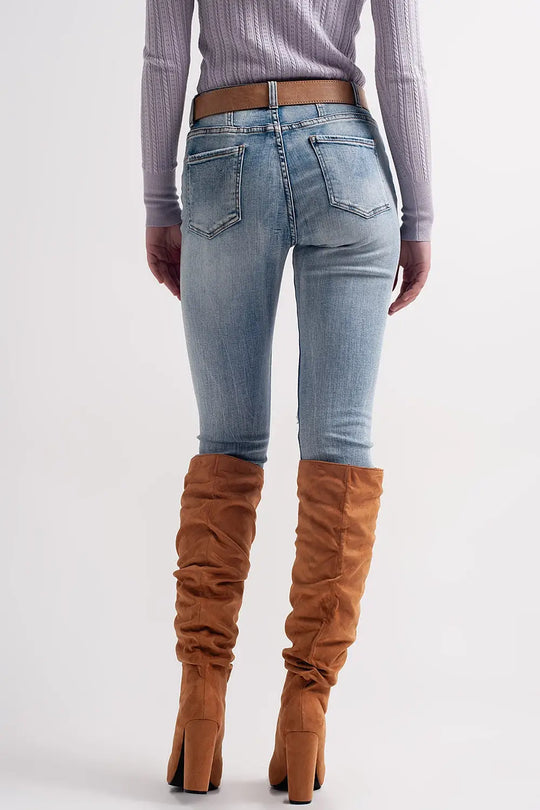 Jean skinny avec boutons visibles Bleu moyen - Pantalons
