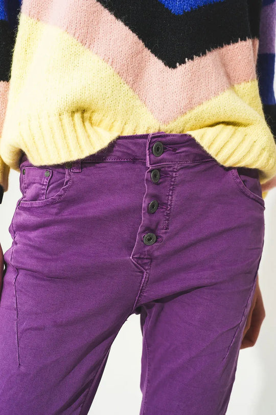 Jean skinny avec boutons visibles pourpre - Pantalons