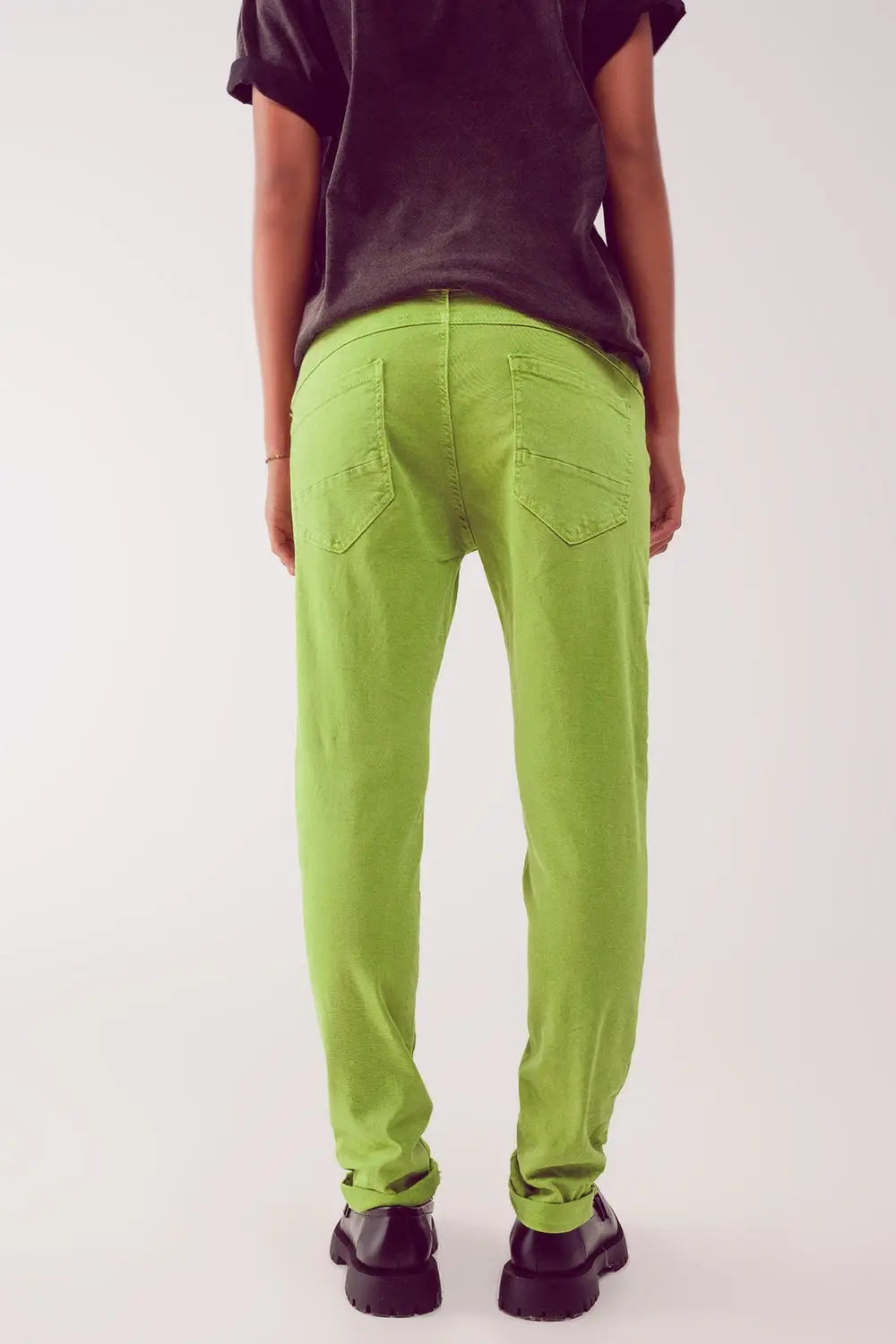 Jean skinny avec boutons visibles vert - Pantalons