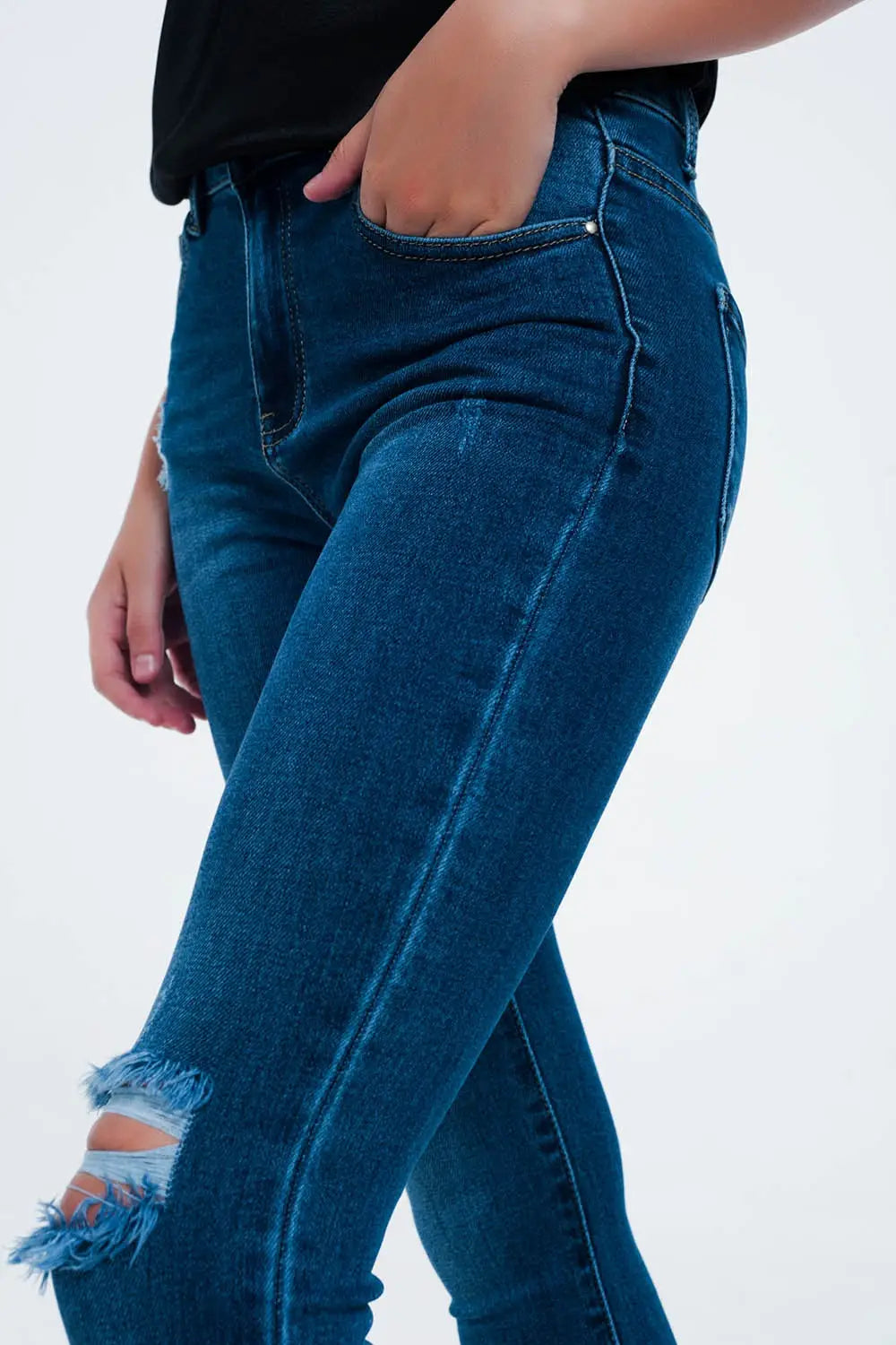Jean skinny avec déchirures Bleu moyen - Pantalons