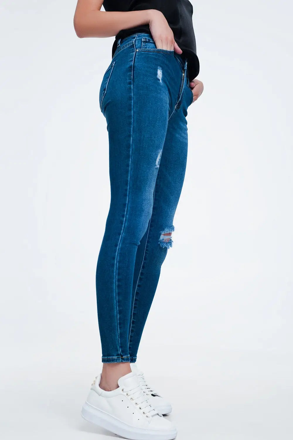 Jean skinny avec déchirures Bleu moyen - Pantalons