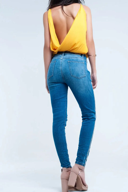 Jean skinny avec déchirures et paillettes - Pantalons