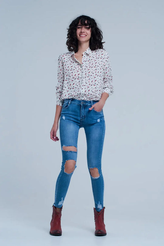 Jean skinny avec déchirures extrêmes aux genoux - Pantalons
