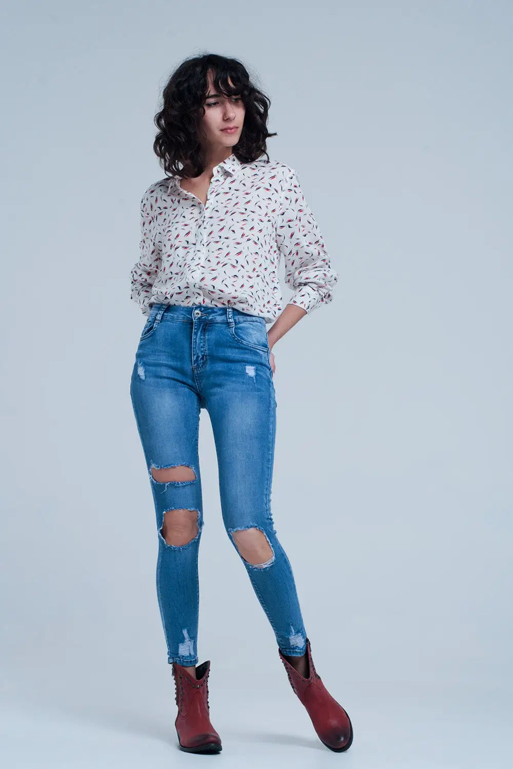 Jean skinny avec déchirures extrêmes aux genoux - Pantalons