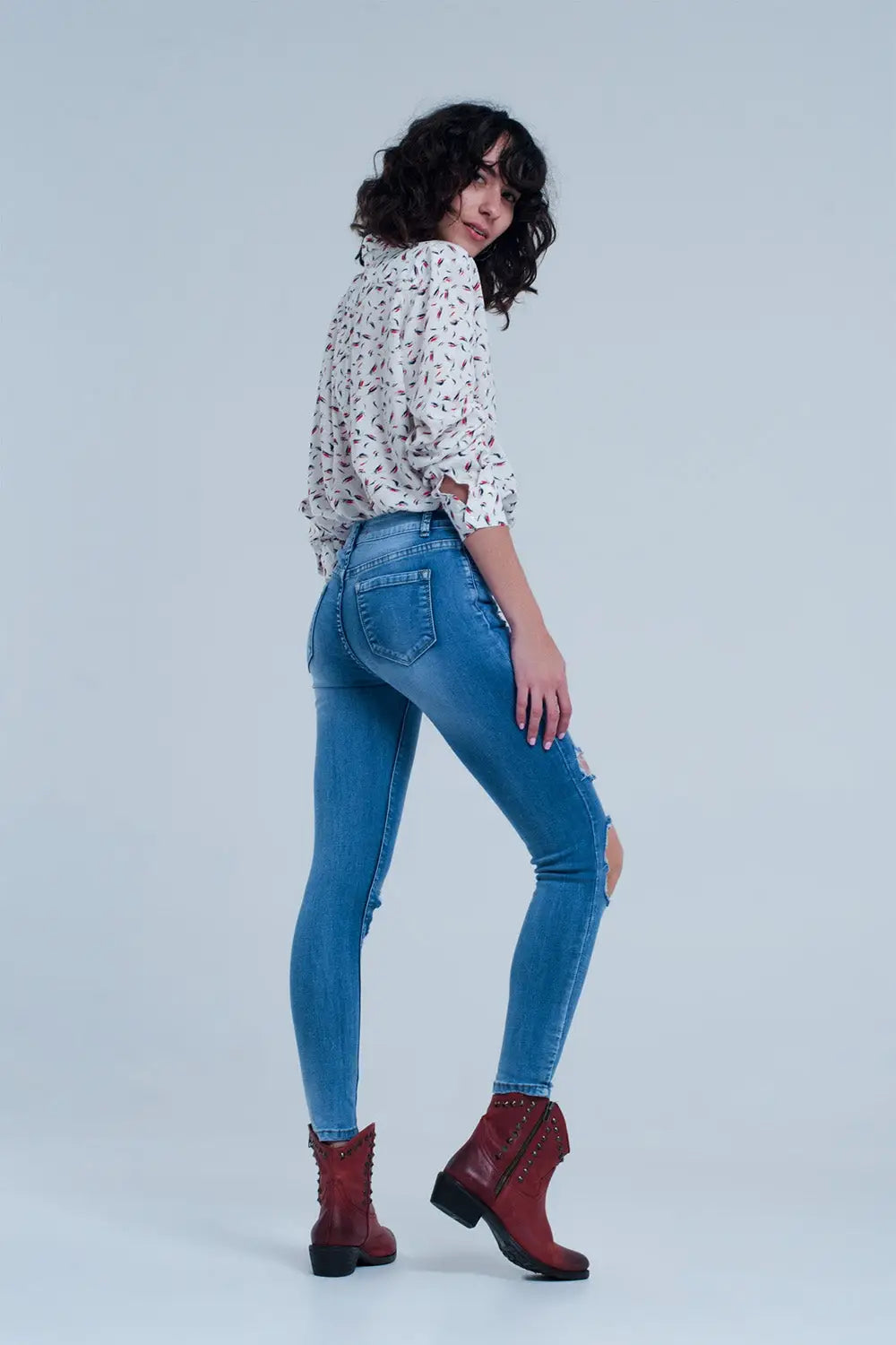 Jean skinny avec déchirures extrêmes aux genoux - Pantalons