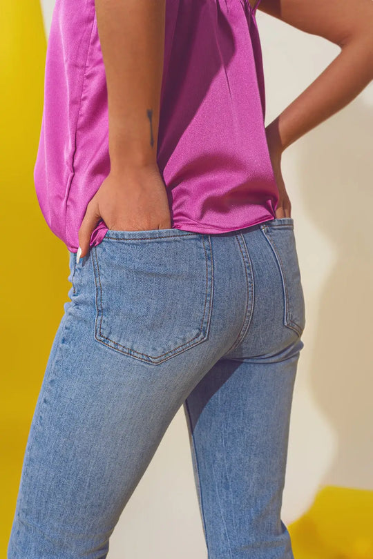 Jean skinny avec détail papillon délavé bleu clair - Pantalons