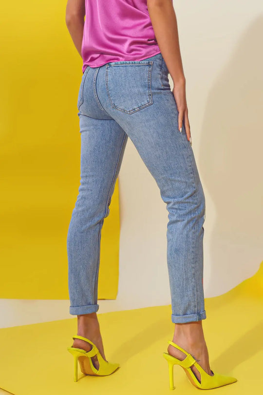 Jean skinny avec détail papillon délavé bleu clair - Pantalons