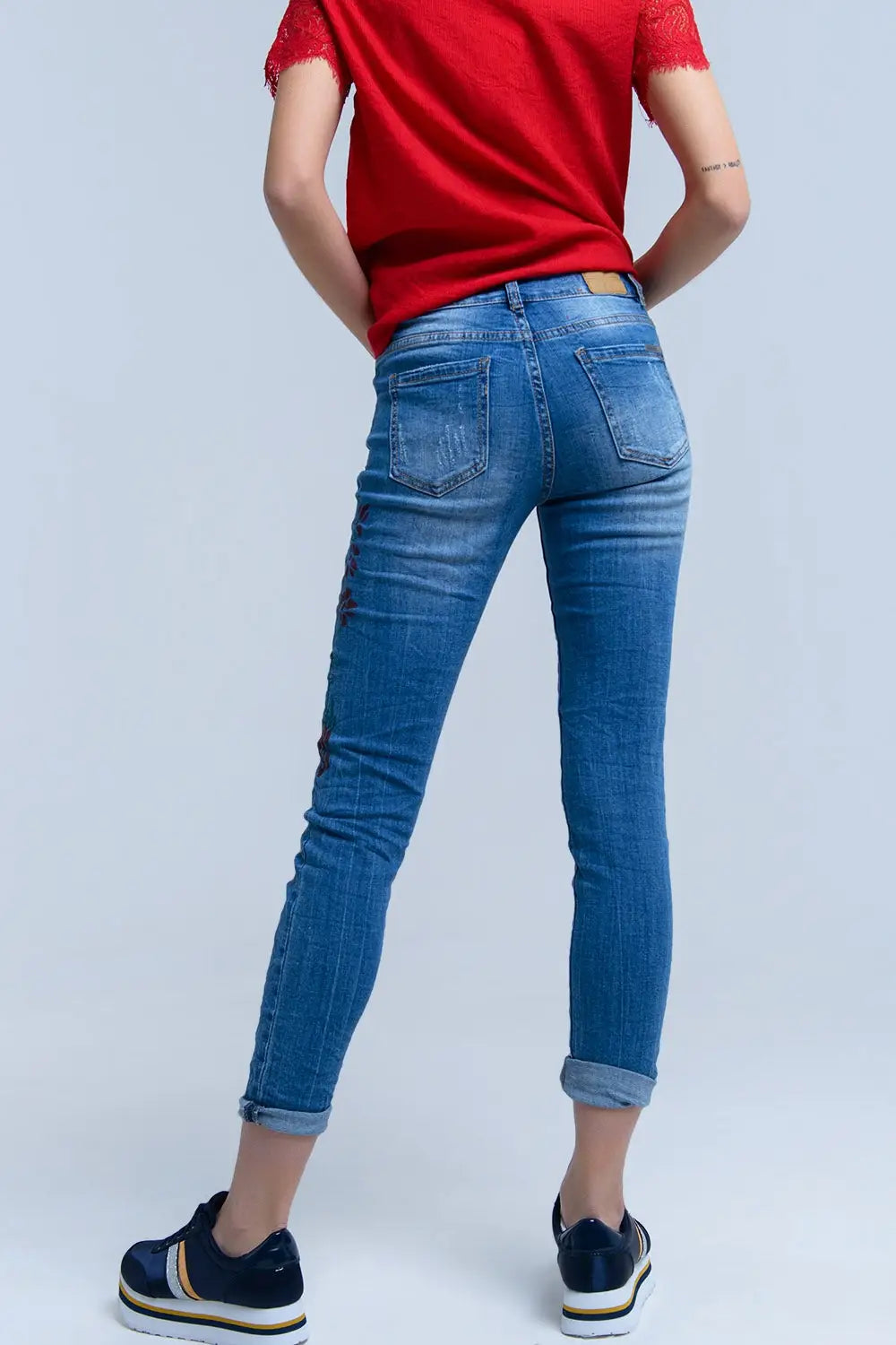 Jean skinny avec fleurs peintes - Pantalons