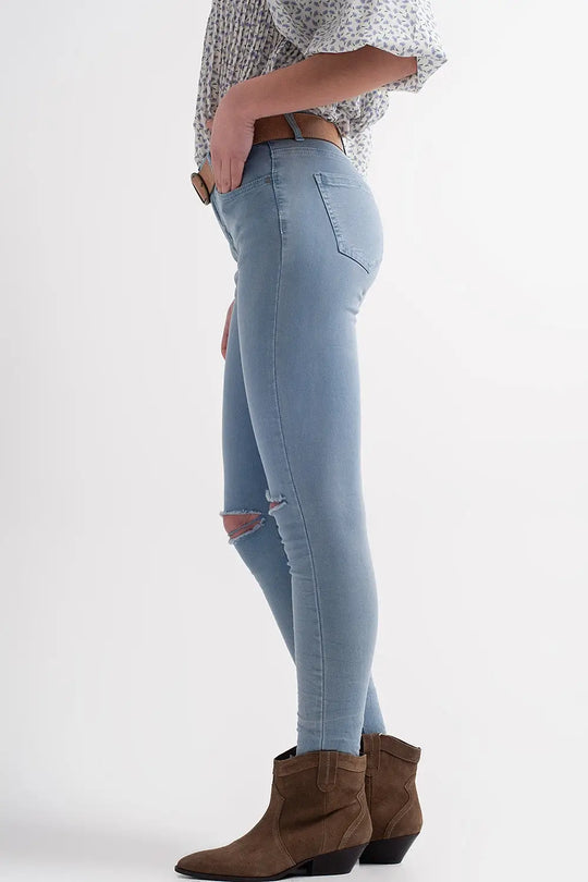 Jean skinny avec genoux déchirés Bleu - Pantalons
