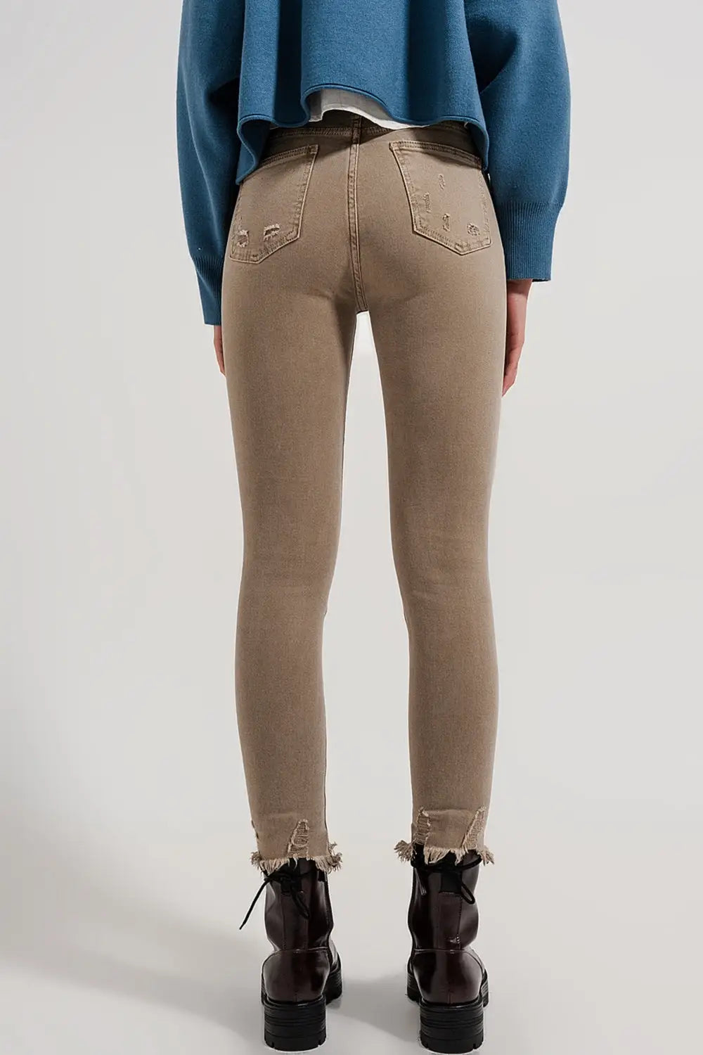 Jean skinny beige avec bords bruts - Pantalons