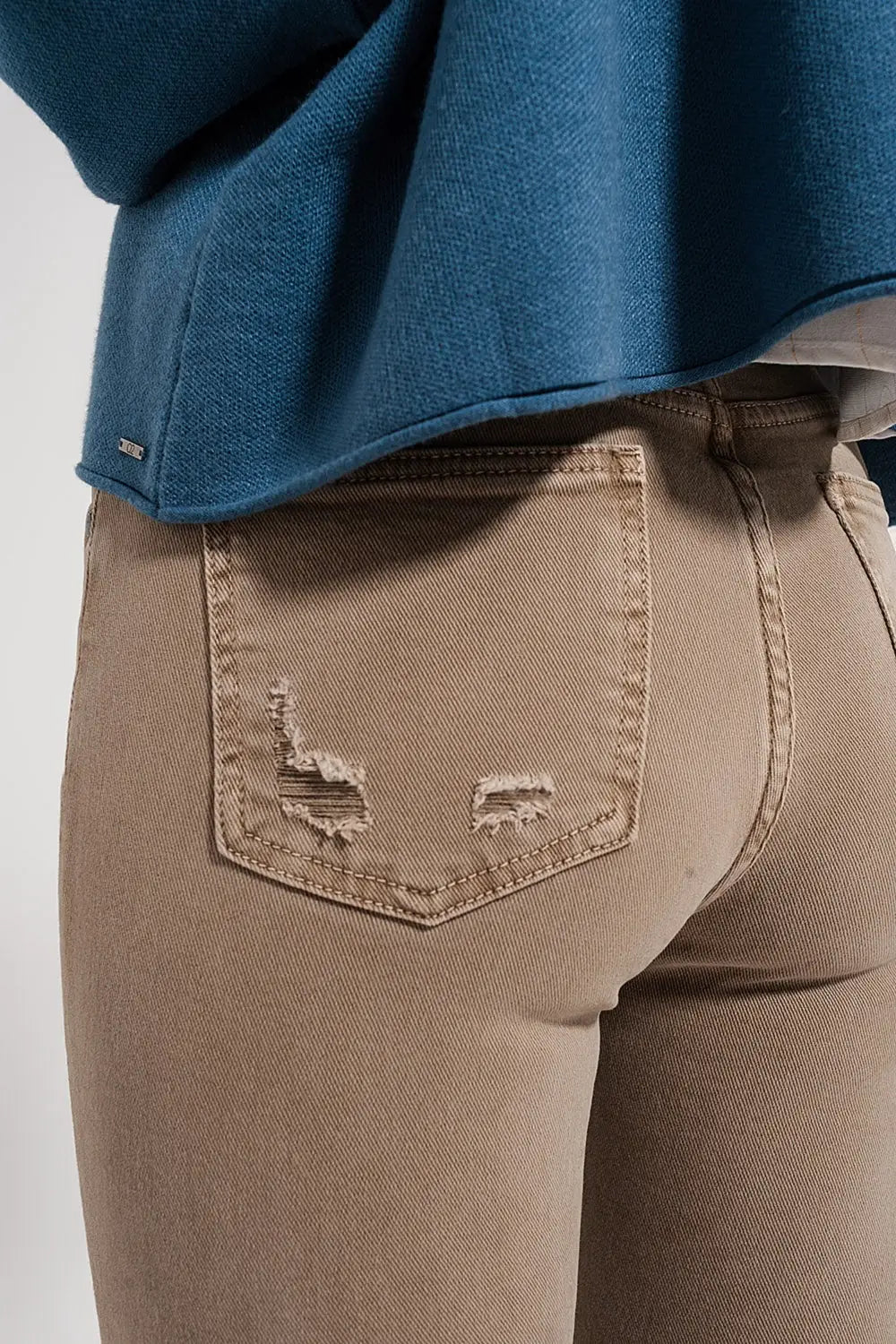 Jean skinny beige avec bords bruts - Pantalons