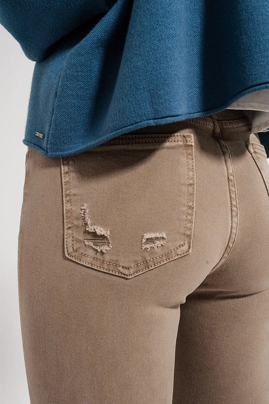 Jean skinny beige avec bords bruts - Pantalons