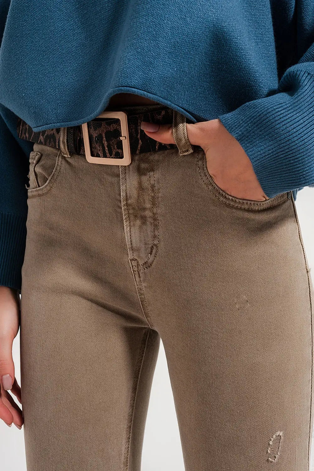 Jean skinny beige avec bords bruts - Pantalons