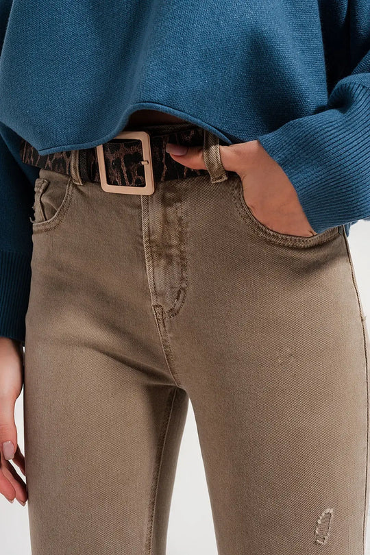 Jean skinny beige avec bords bruts - Pantalons