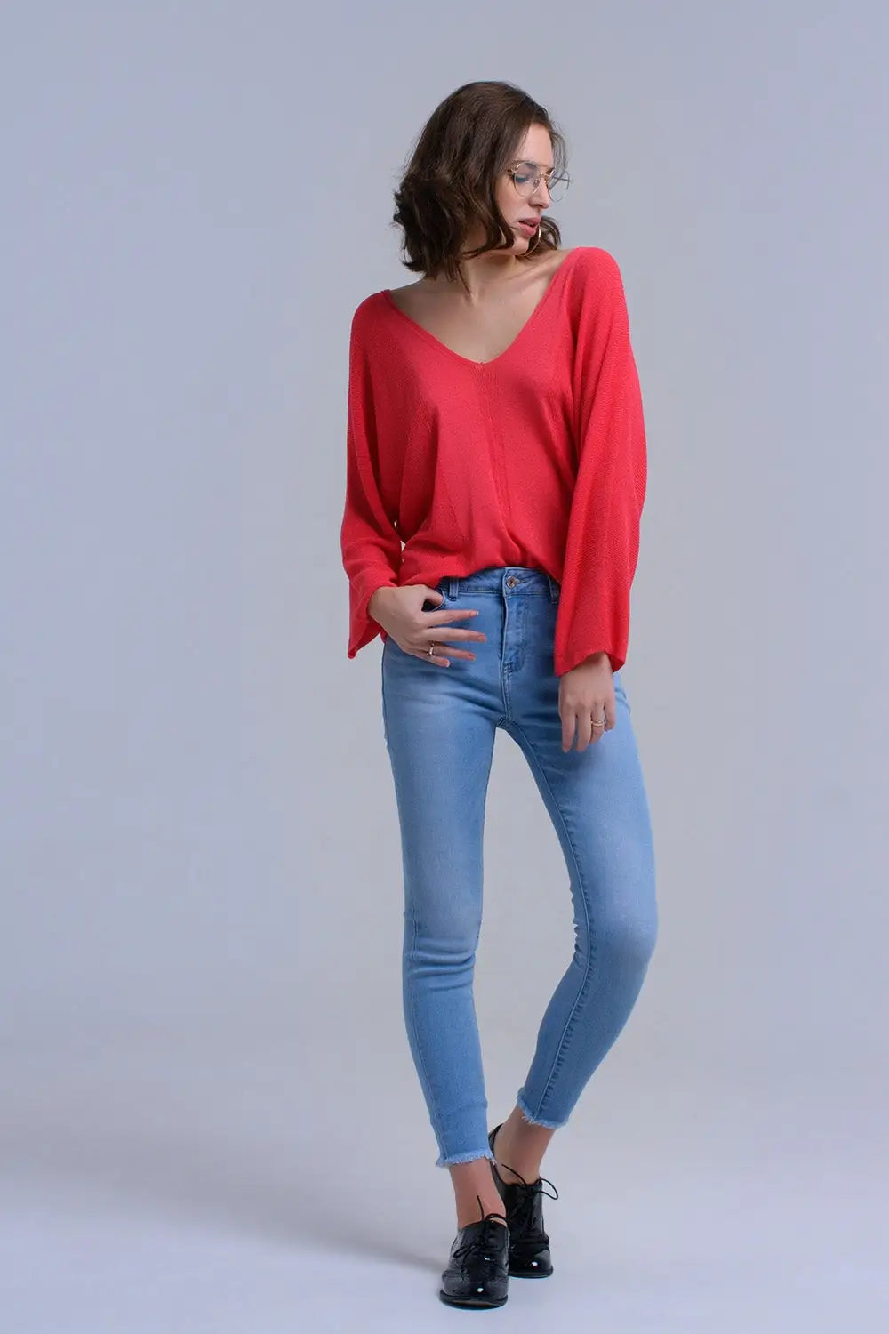 Jean skinny bleu clair avec franges - Pantalons