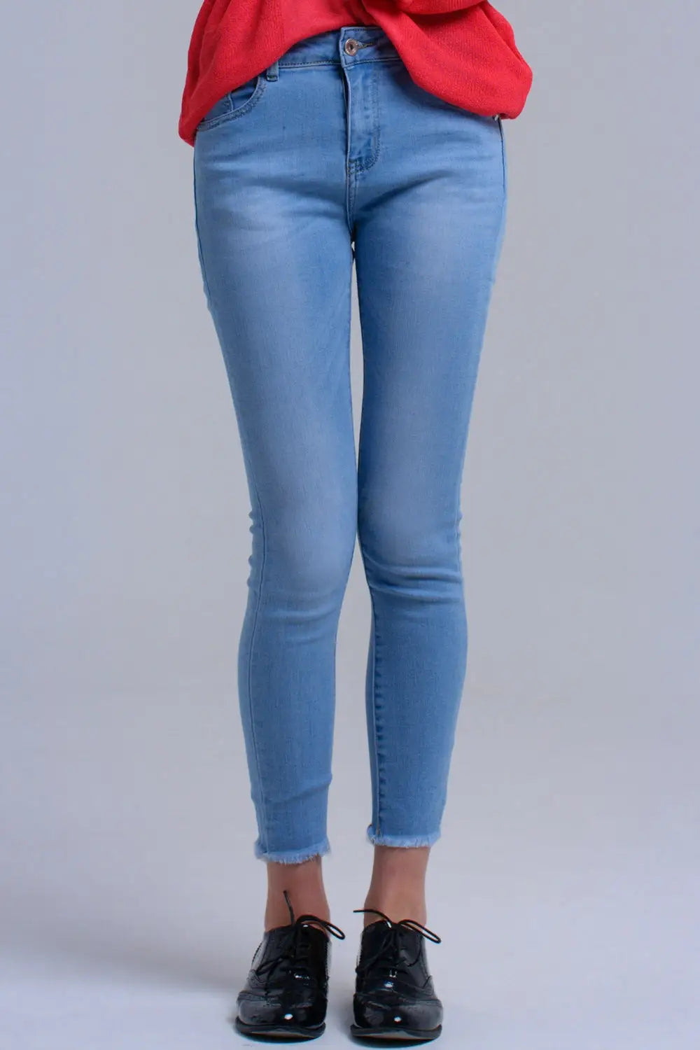 Jean skinny bleu clair avec franges - Pantalons