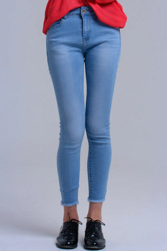 Jean skinny bleu clair avec franges - Pantalons