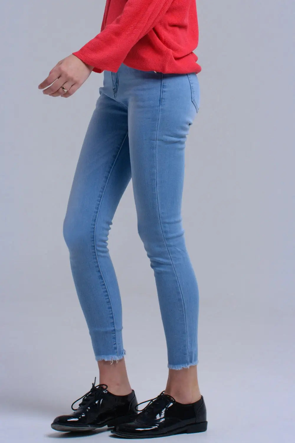 Jean skinny bleu clair avec franges - Pantalons