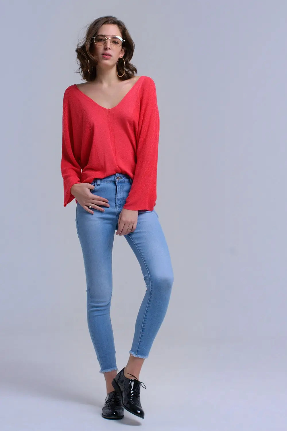 Jean skinny bleu clair avec franges - Pantalons