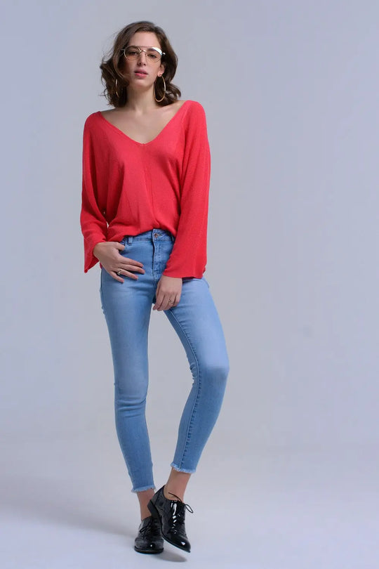 Jean skinny bleu clair avec franges - Pantalons