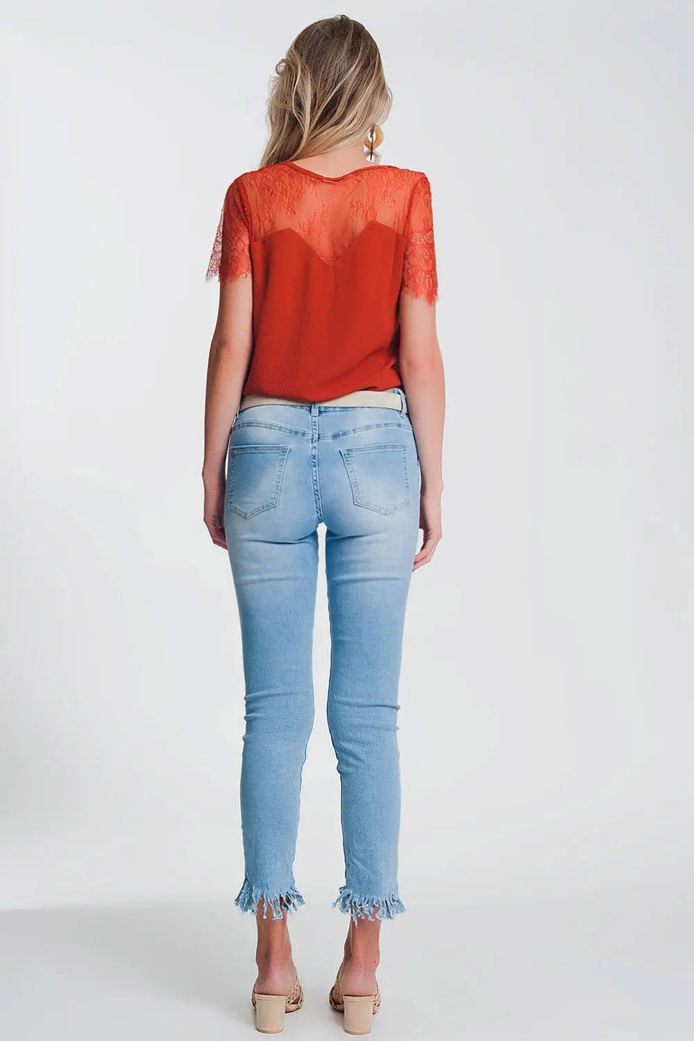 Jean skinny Bleu clair avec ourlet effiloché - Pantalons