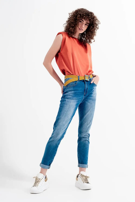 Jean skinny bleu délavé avec abrasions - Pantalons