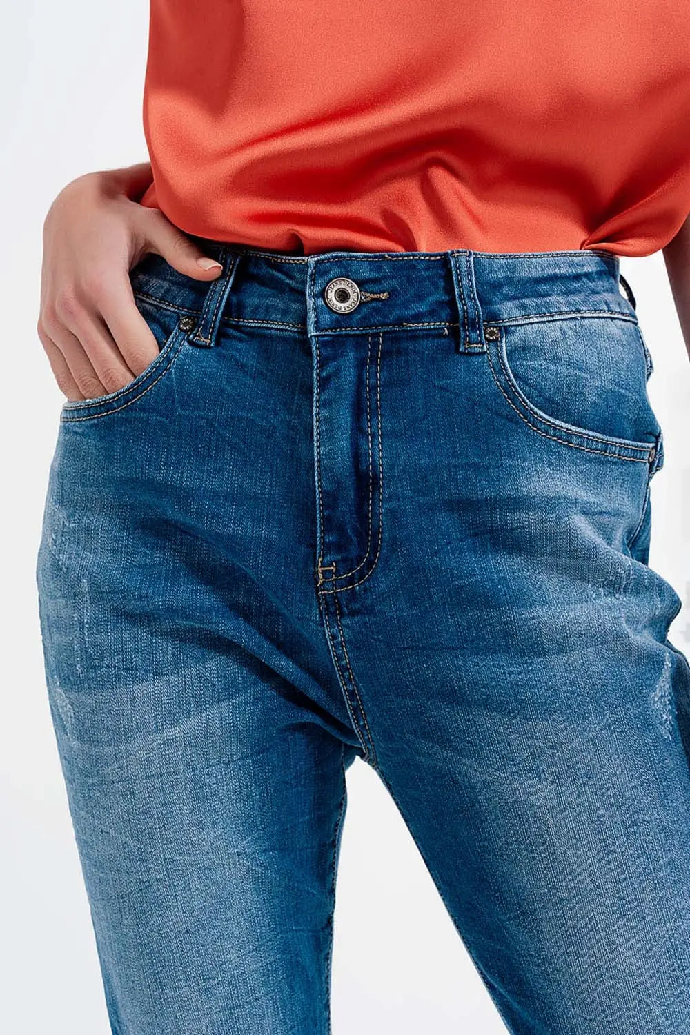 Jean skinny bleu délavé avec abrasions - Pantalons