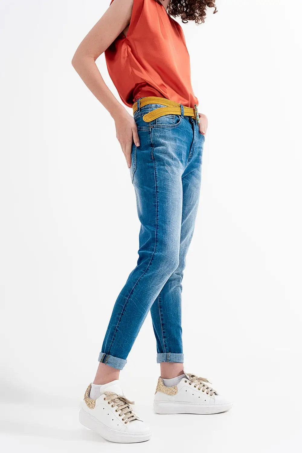 Jean skinny bleu délavé avec abrasions - Pantalons