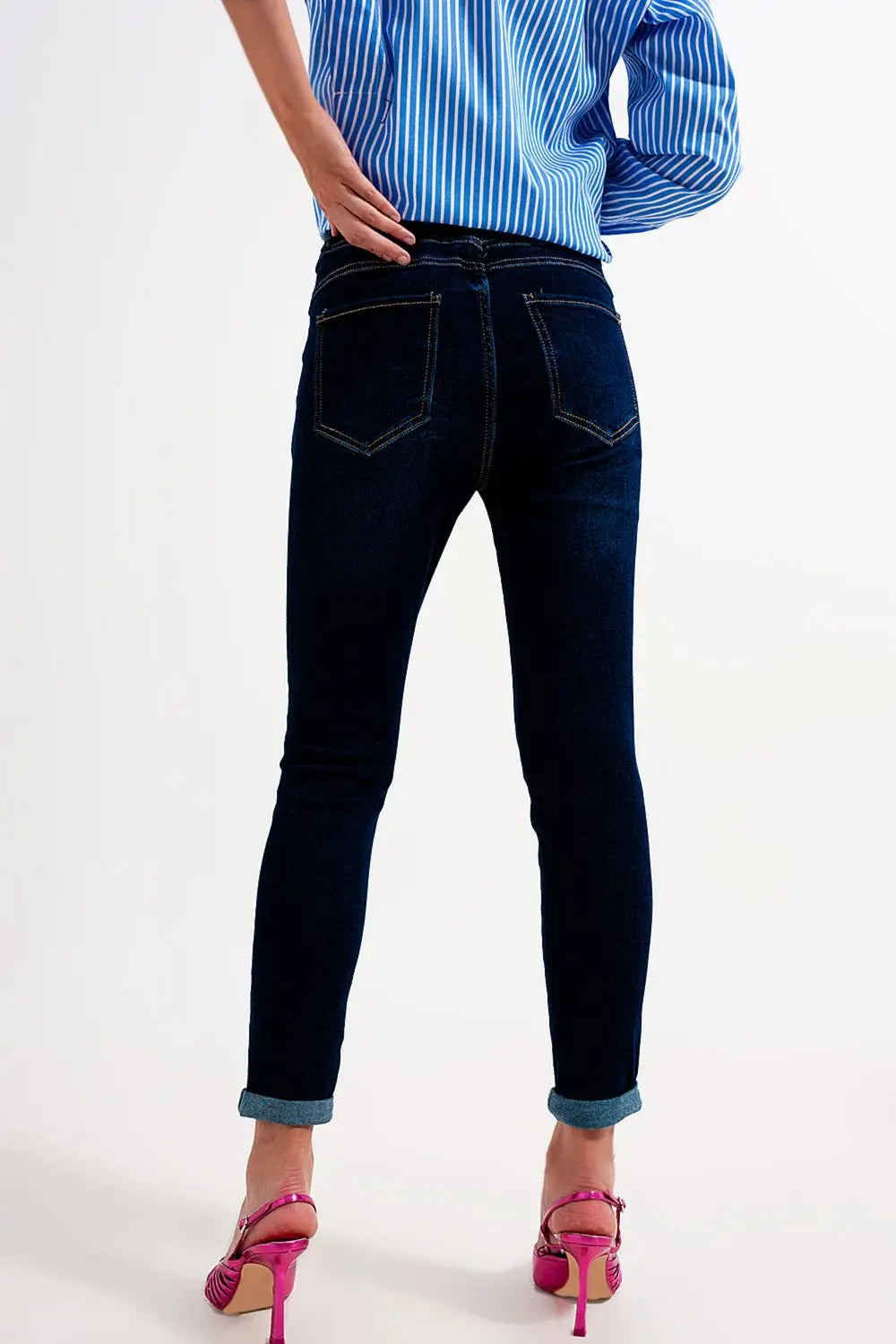 Jean skinny Bleu foncé délavé - Pantalons