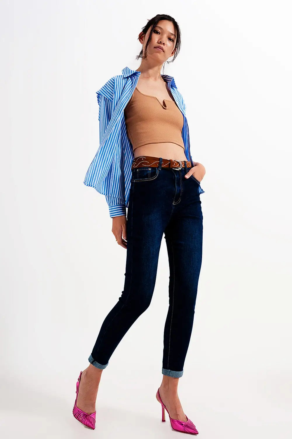 Jean skinny Bleu foncé délavé - Pantalons