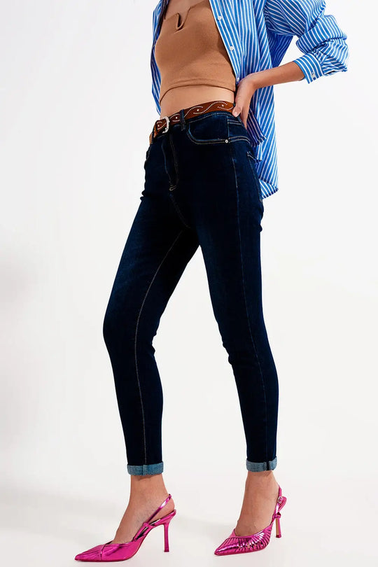 Jean skinny Bleu foncé délavé - Pantalons