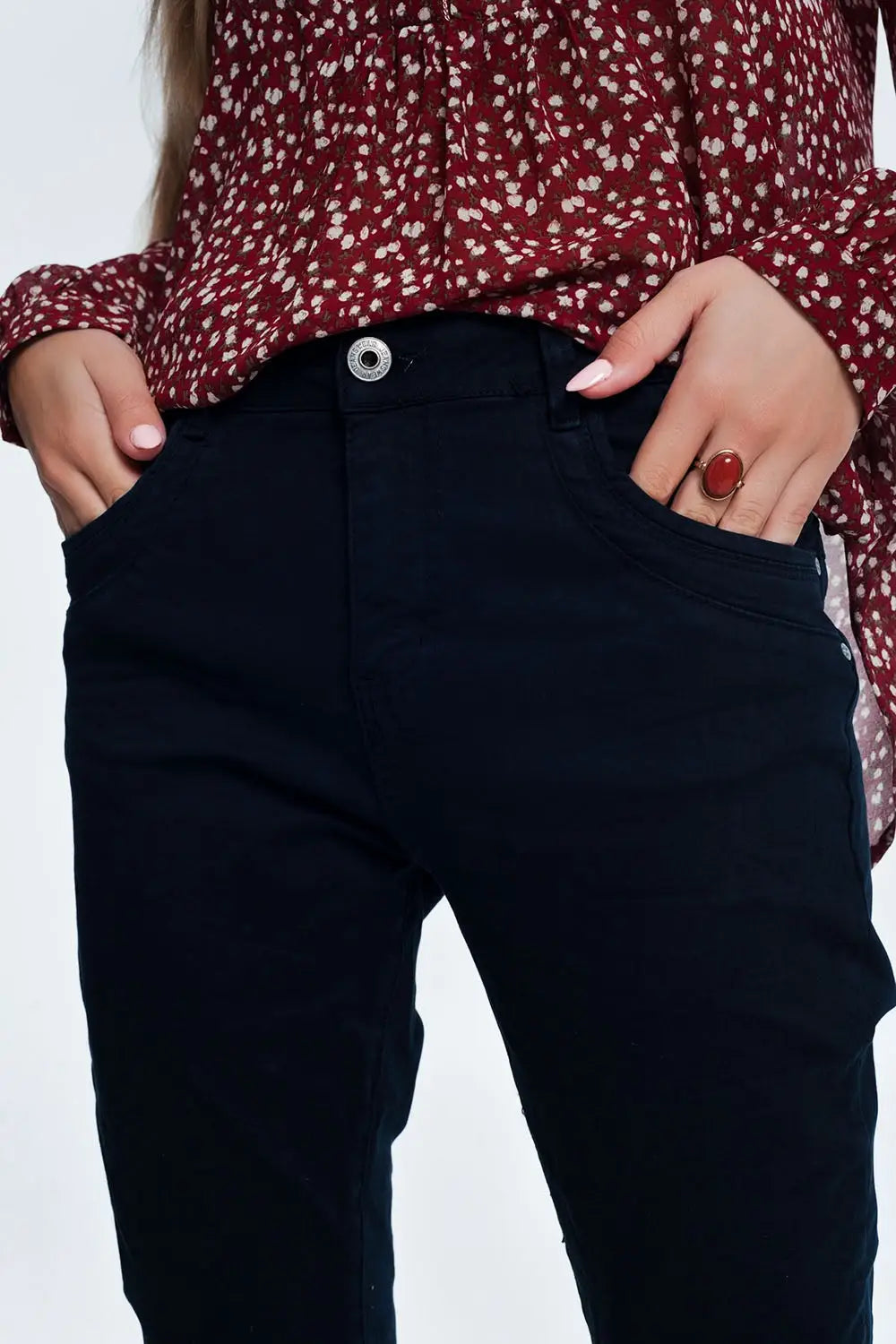 jean skinny bleu marine avec entrejambe bas - Pantalons