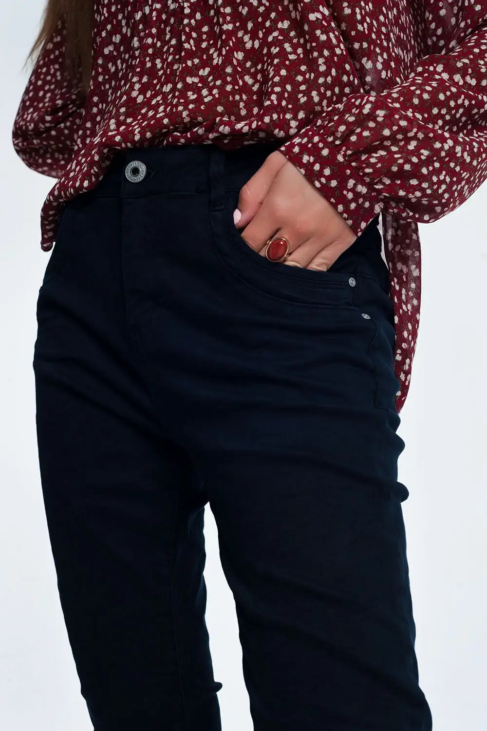jean skinny bleu marine avec entrejambe bas - Pantalons