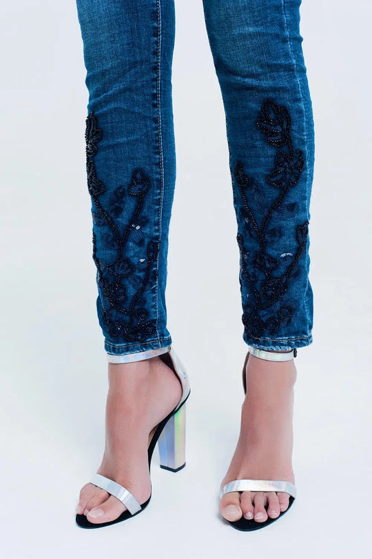 Jean Skinny Blue avec strass - Pantalons